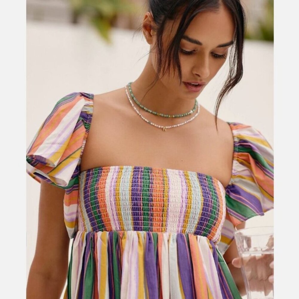 By Anthropologie Ruffle-Sleeve Open Back Striped Mini Dress - Picture 3 of 8